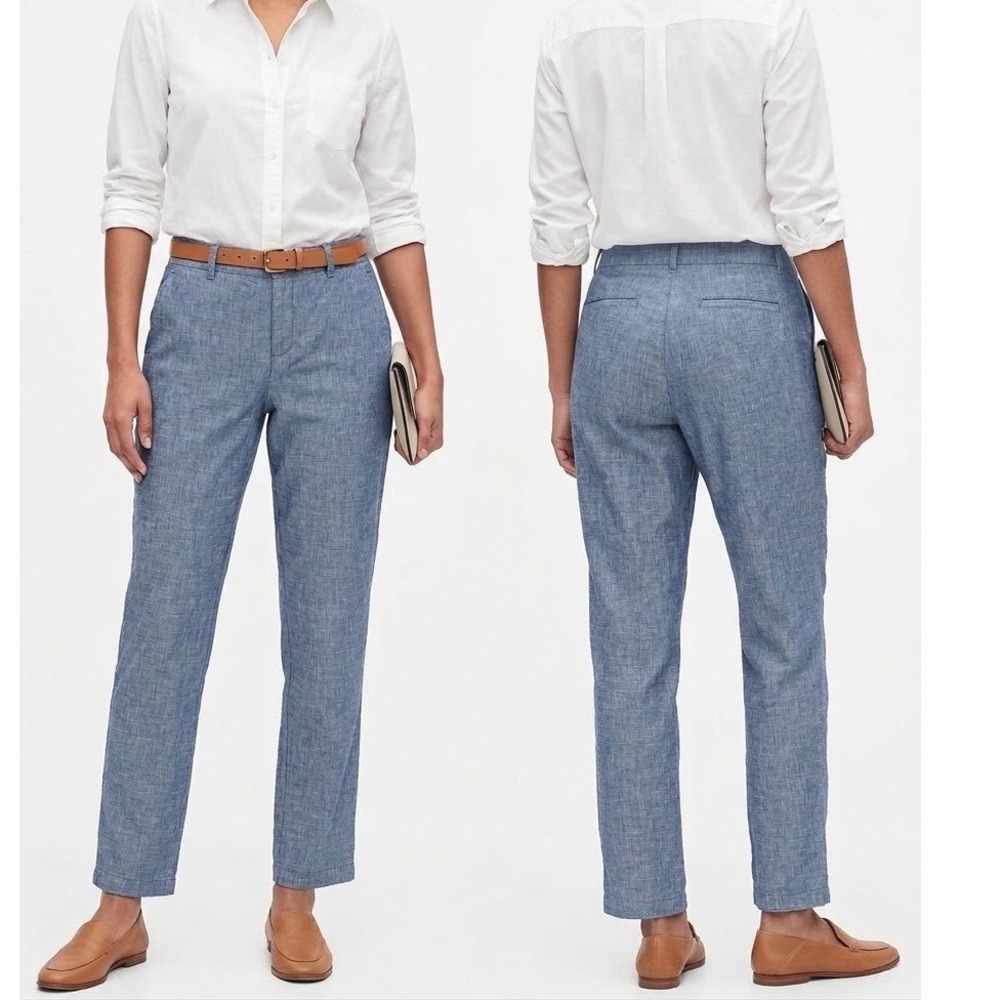 Gap NWT Girlfriend Khaki Chambray Pants 14 Blue Straight Leg $59.99